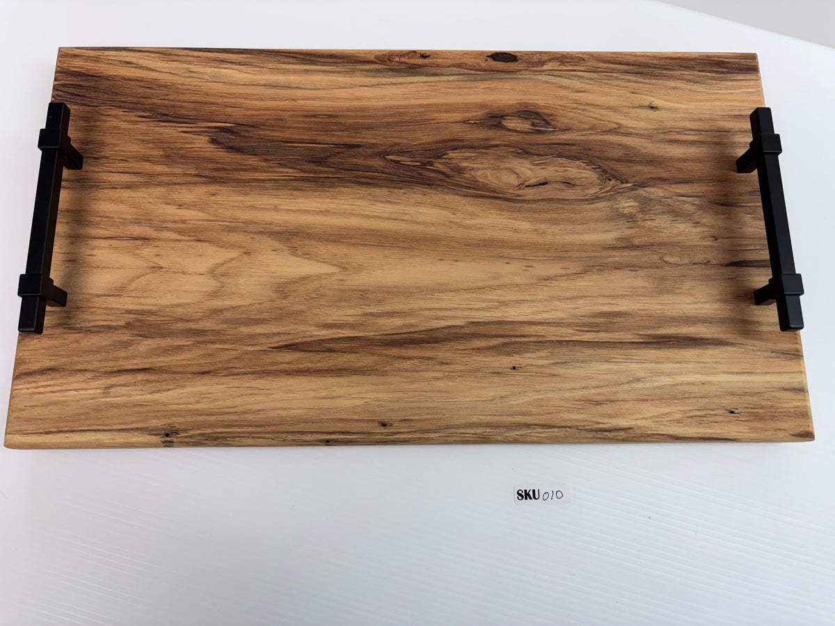 Handcrafted Hickory Serving Tray with Black Metal Handles | One-of-a-Kind