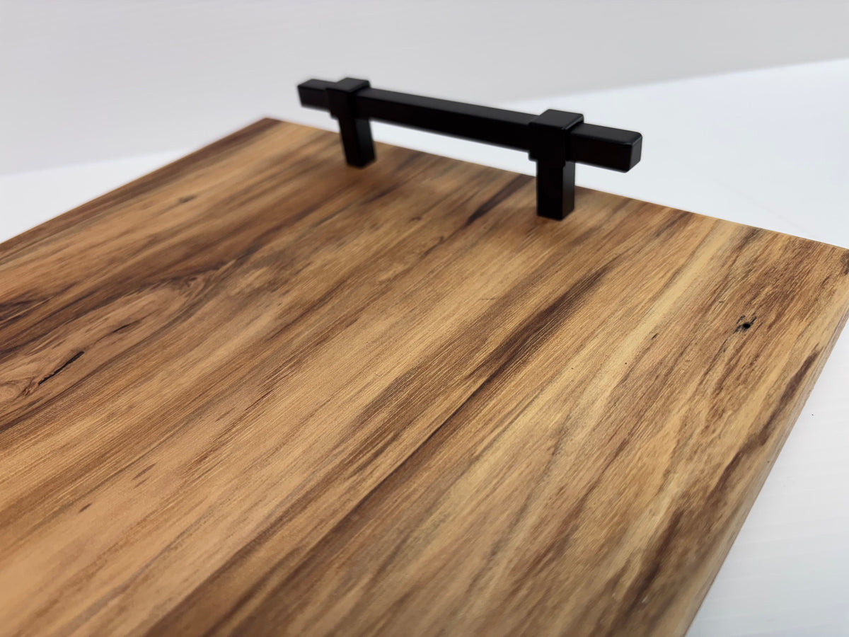 Handcrafted Hickory Serving Tray with Black Metal Handles | One-of-a-Kind