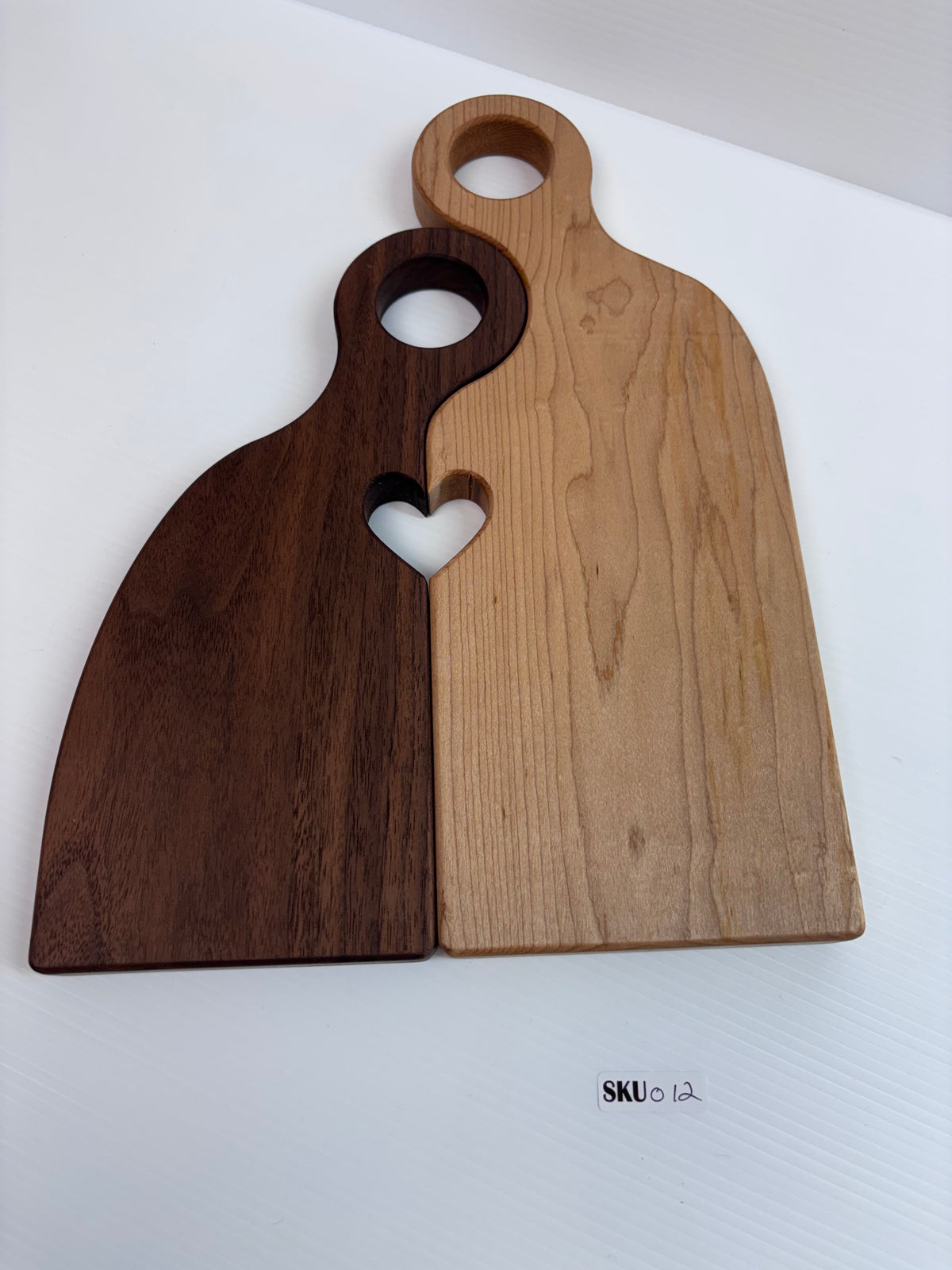 Handcrafted Maple & Walnut Two-Piece Heart Cutting Board | One-of-a-Kind