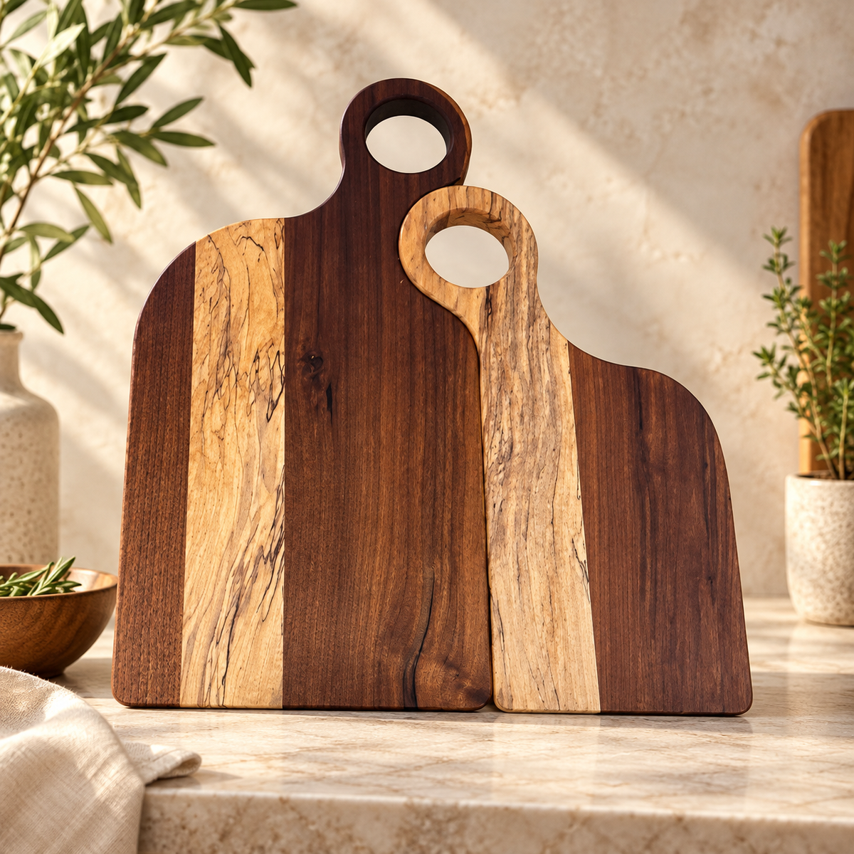 Handcrafted Ambrosia Maple & Walnut Two-Piece Cutting Board | One-of-a-Kind