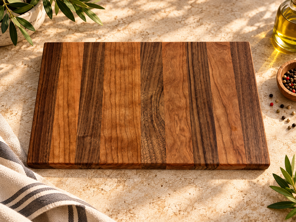 Handcrafted Teak & Cherry Face-Grain Cutting Board | One-of-a-Kind