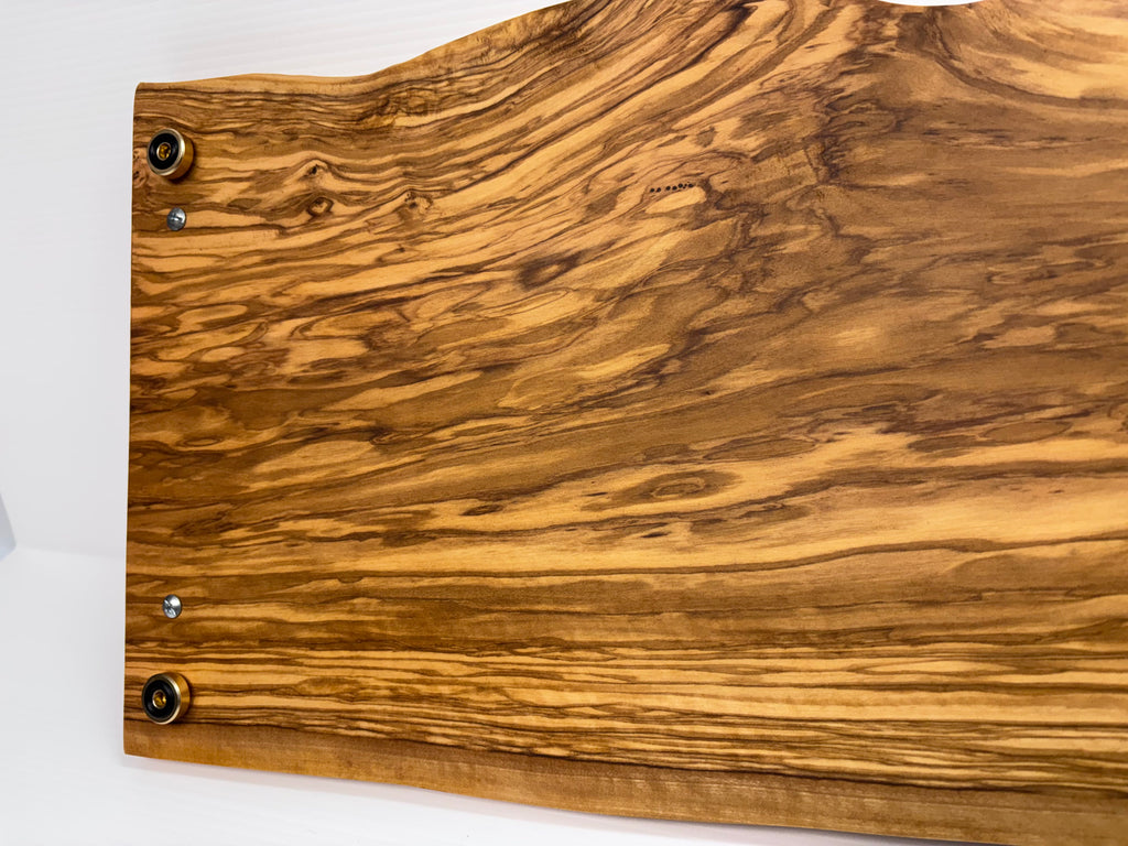 Handcrafted Olivewood Serving Tray with Blue Epoxy & Metal Handles | One-of-a-Kind