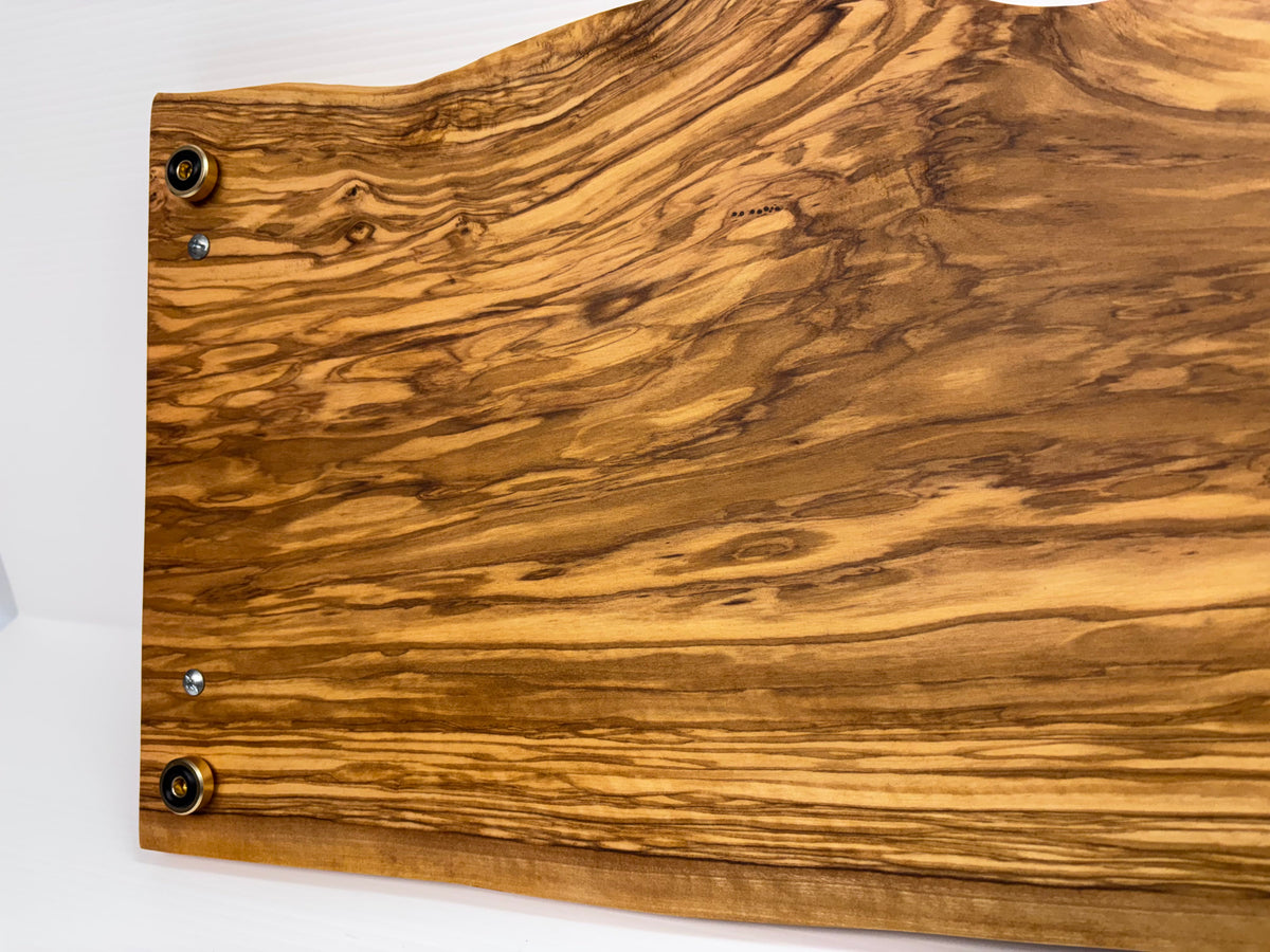 Handcrafted Olivewood Serving Tray with Blue Epoxy & Metal Handles | One-of-a-Kind
