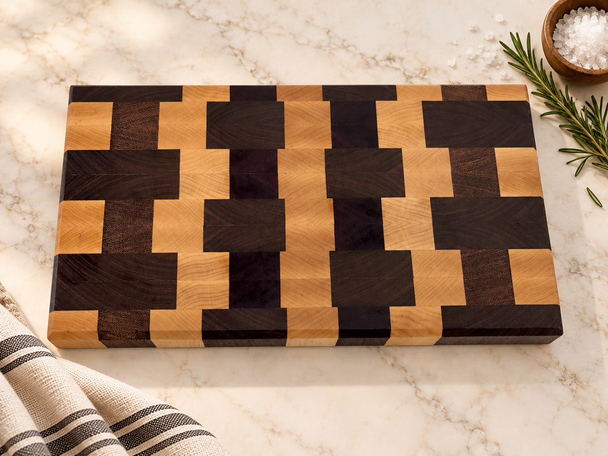 Handcrafted Mixed-Hardwood End-Grain Cutting Board | One-of-a-Kind