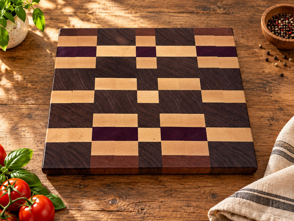 Handcrafted Mixed-Wood End-Grain Chopping Board | One-of-a-Kind