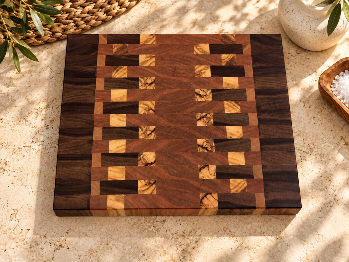 Handcrafted Premium Mixed-Hardwood End-Grain Cutting Board | One-of-a-Kind