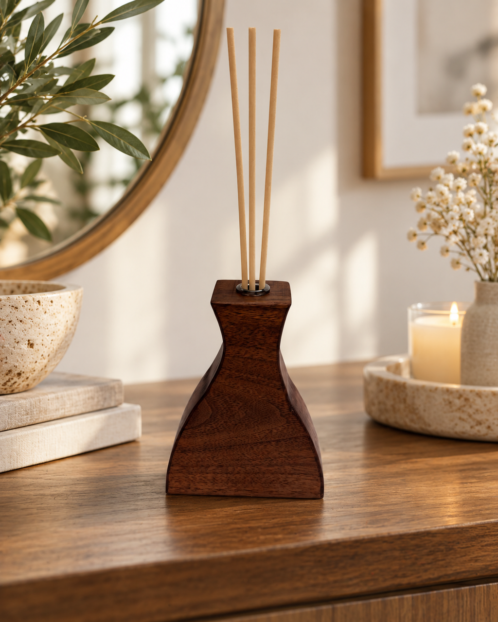 Handcrafted Wooden Bud Vase | Dark Wood Decorative Vase