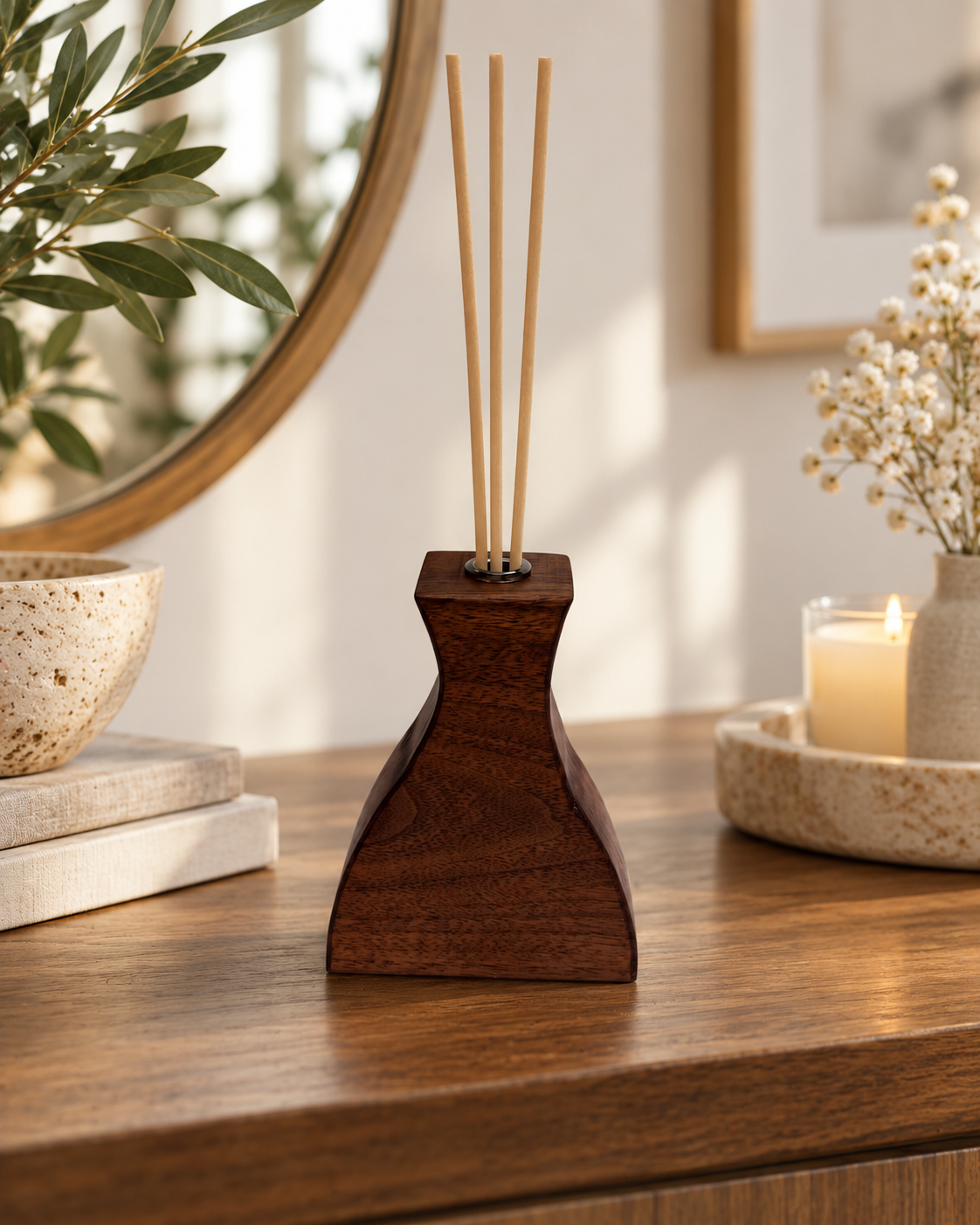 Handcrafted Wooden Bud Vase | Dark Wood Decorative Vase